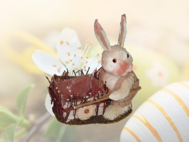 000454 Coniglio rosa con carretto 246CRC